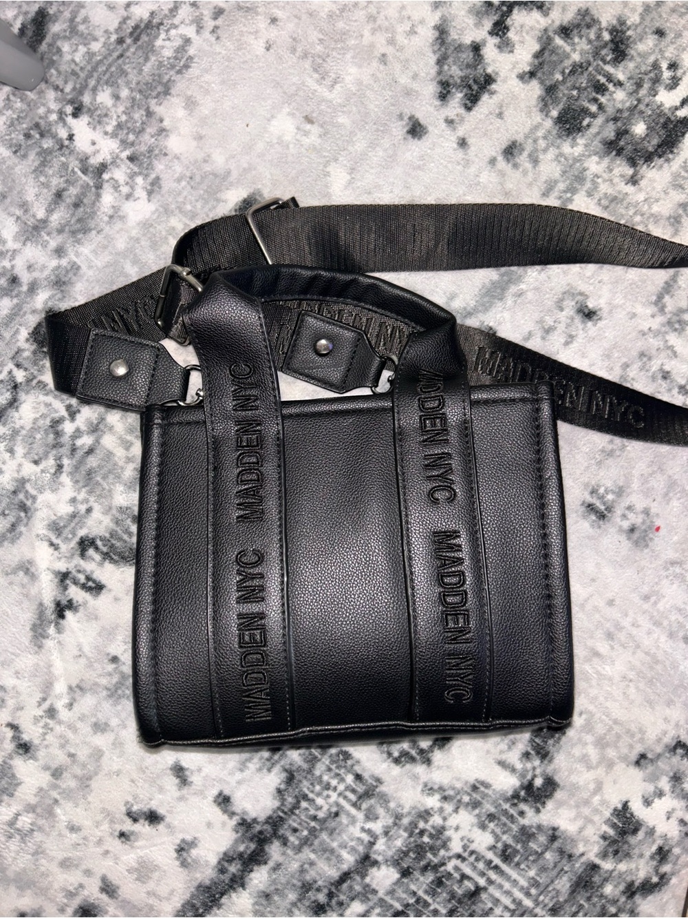 Steve Madden Black Embossed Logo Crossbody Bag